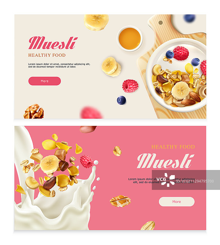 逼真的什锦早餐横幅图片素材