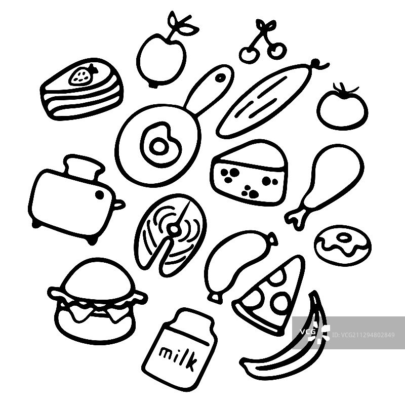 手绘食物和菜肴涂鸦图片素材