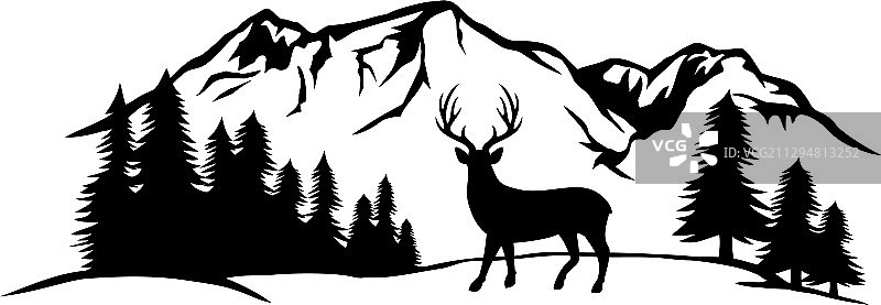 森林与鹿的山地风光图片素材