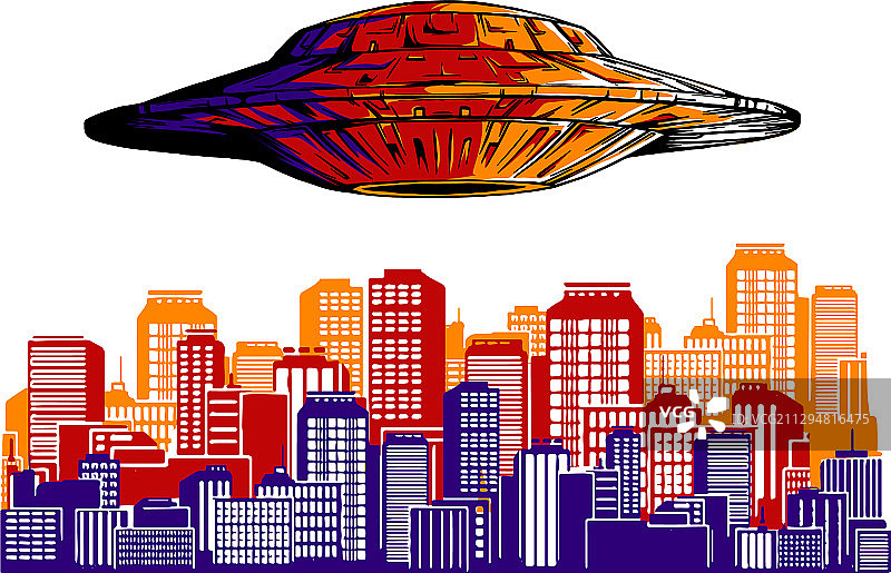 外星人入侵UFO摧毁城市图片素材