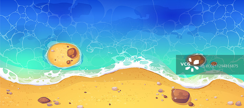 夏日海滩沙岸海洋俯视图图片素材