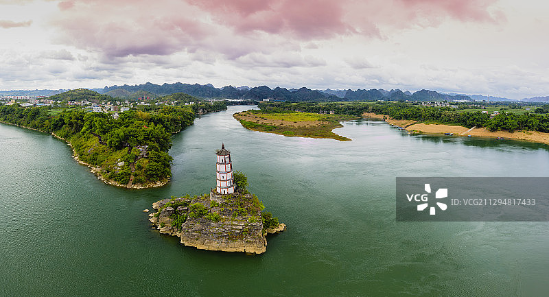 航拍广西崇左斜塔图片素材