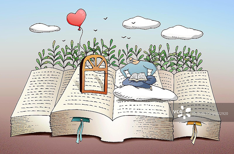 坐在云上阅读图片素材