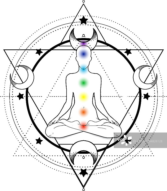 坐在莲花姿势中的华丽剪影女人图片素材