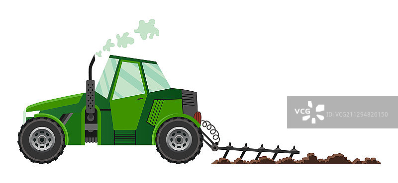 绿色农用拖拉机耕地作业图片素材