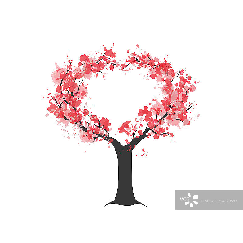 水彩樱花粉色树图片素材