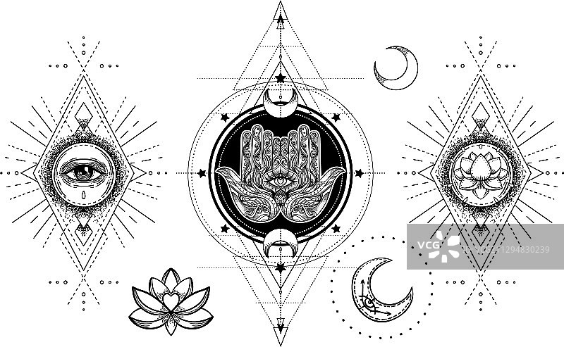装饰性波西米亚风时尚元素套装图片素材