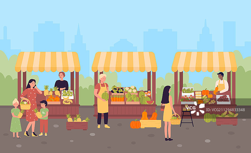 城市中的农民街市扁平设计图片素材