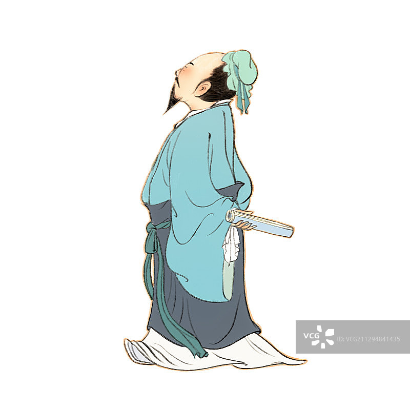 站立的文人背影儿童插画图片素材