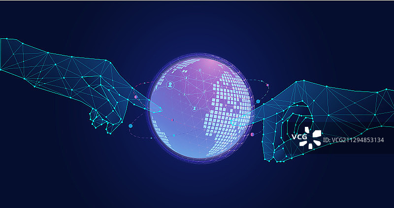 两只手的指尖触碰了地球仪插画背景图片素材