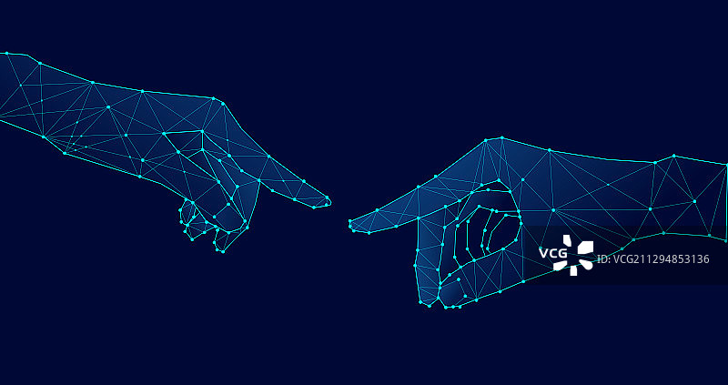 两只手的指尖相互靠近触摸在一起科技感插画图片素材