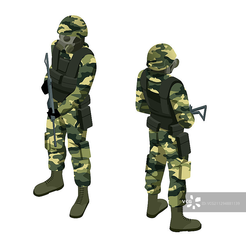 2.5D防毒面具士兵持枪图片素材