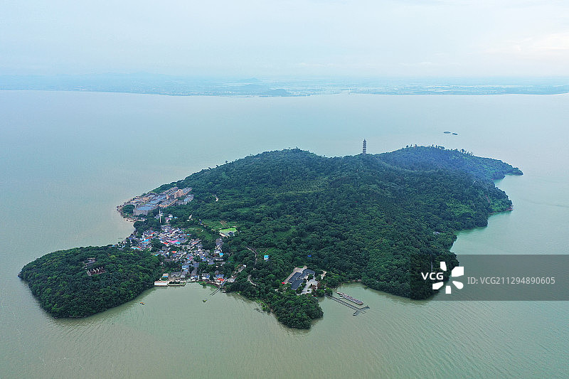 俯瞰姥山岛+安徽省合肥市巢湖市中庙镇姥山岛景区图片素材