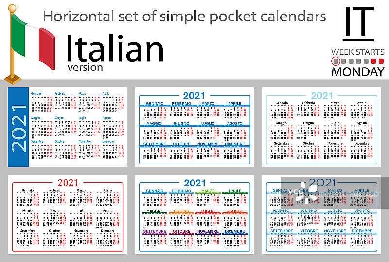 2021年意大利横版袖珍日历图片素材