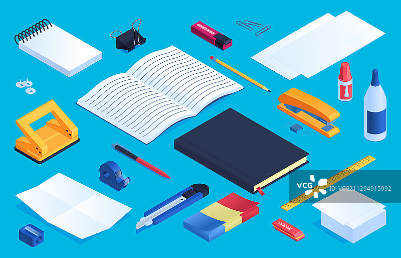 办公和学校文具元素组合图片素材