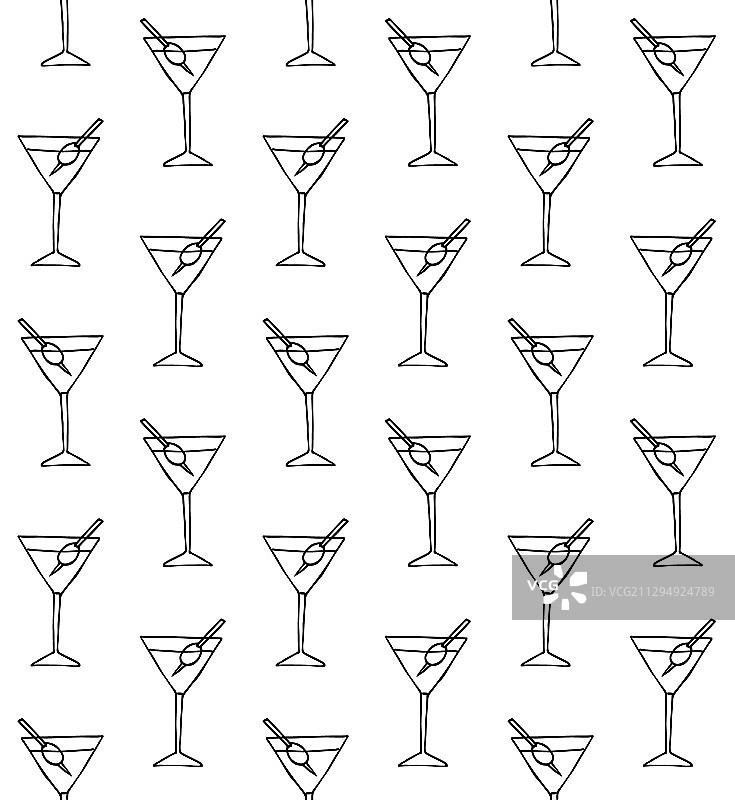 马提尼鸡尾酒草图无缝图案图片素材
