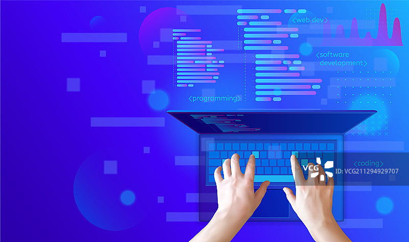程序员在笔记本电脑键盘上工作图片素材