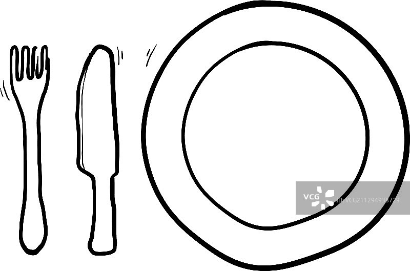 手绘盘子刀叉图标涂鸦图片素材