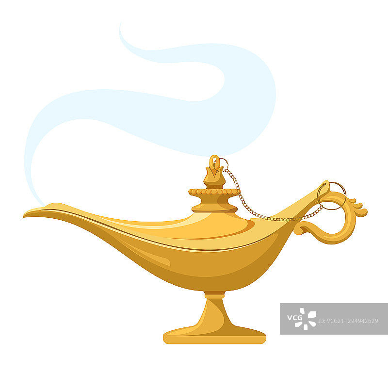 带有烟雾的魔法古董神灯：阿拉丁神灯图片素材
