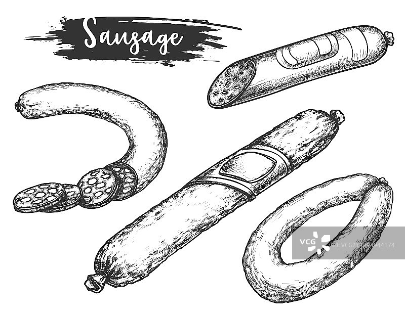 波兰香肠或基尔巴萨香肠草图图片素材