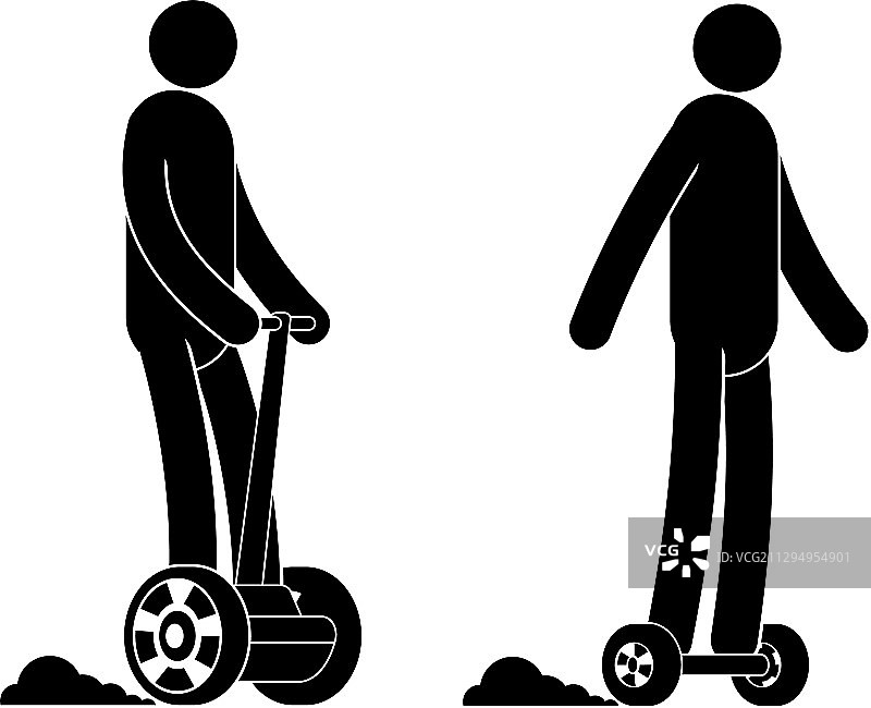 男子骑赛格威和平衡车象形图图片素材