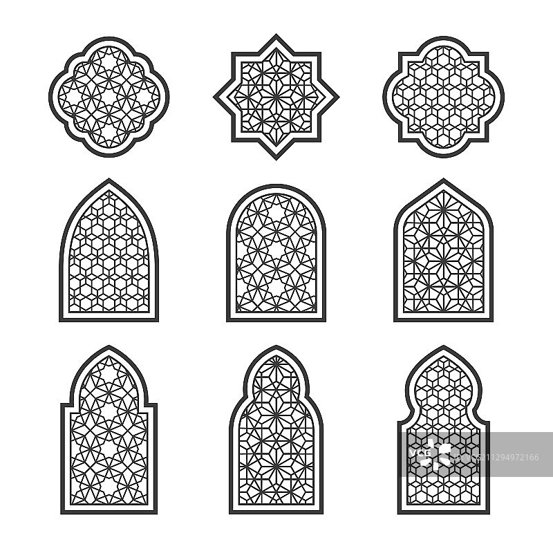 黑色阿拉伯风格装饰窗户图片素材
