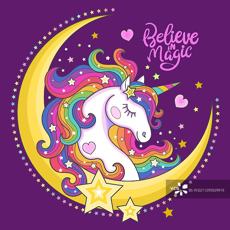 带有星星和月亮的白色独角兽图片素材