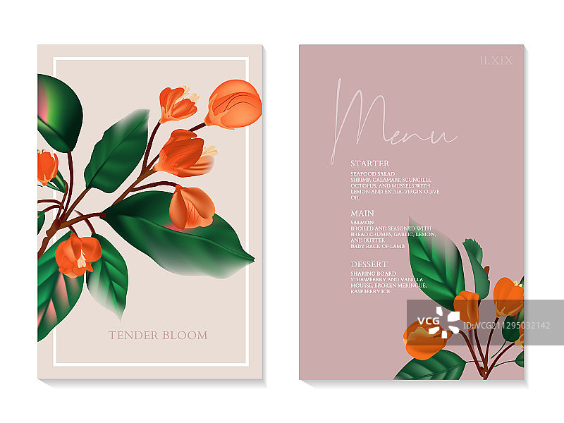 橙色花枝假日邀请卡图片素材