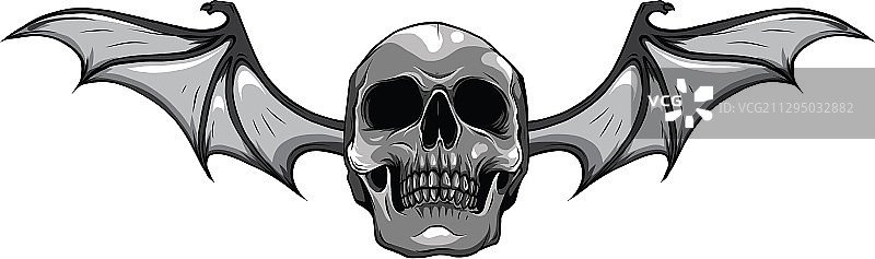 复古风格的带翼骷髅蝙蝠或龙翼图片素材