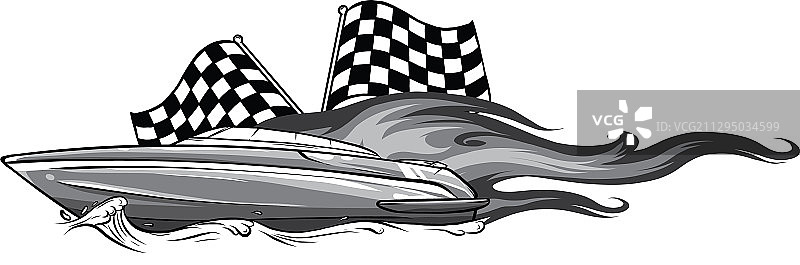 带有火焰和旗帜的摩托艇图片素材