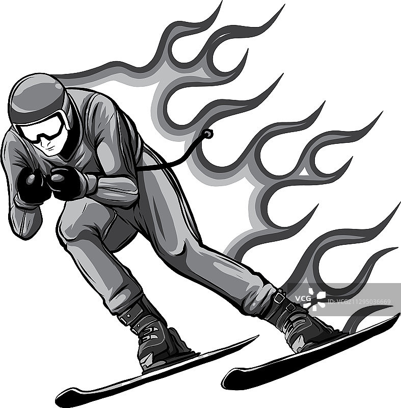 单色滑雪者跳跃剪影图片素材