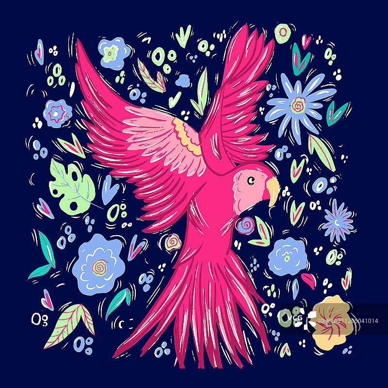 手绘粉色鹦鹉卡通插画图片素材