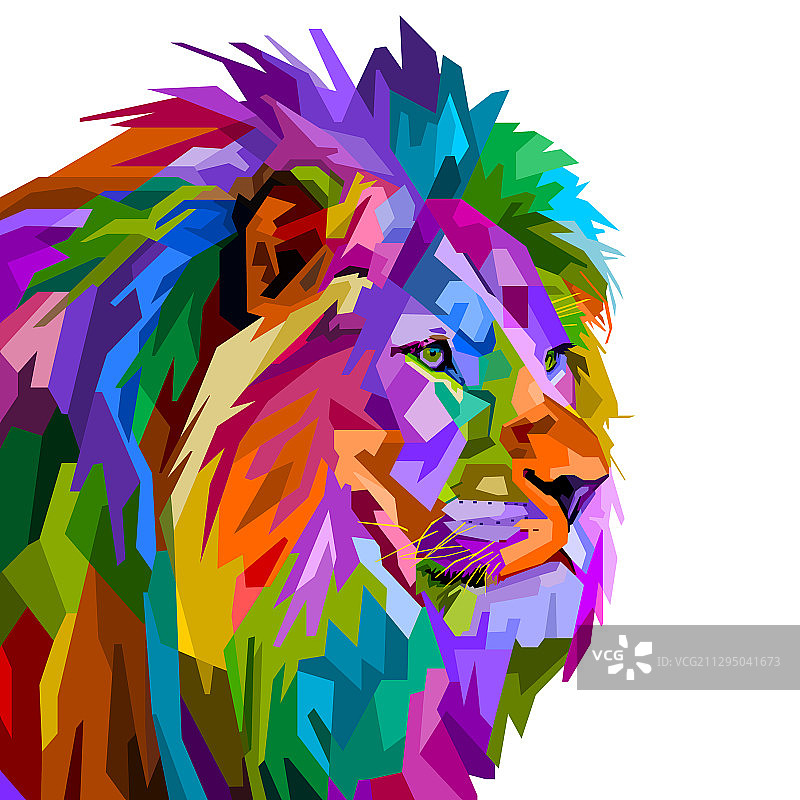 波普艺术风格彩色狮子头图片素材