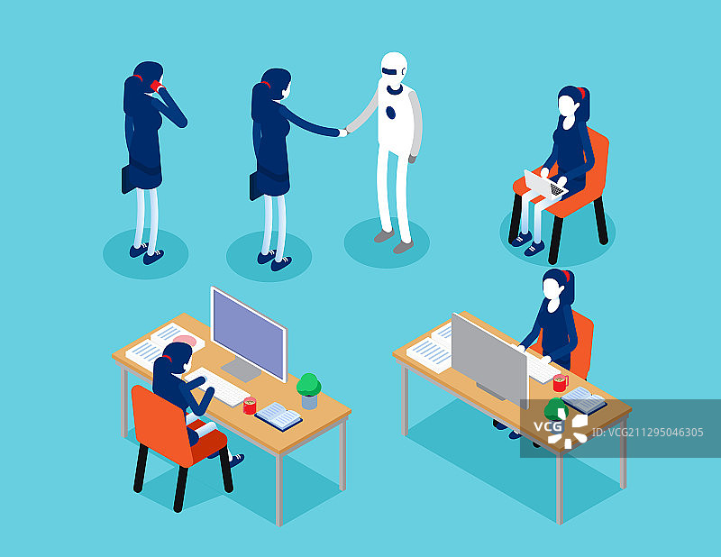 办公商务女性等距概念图片素材