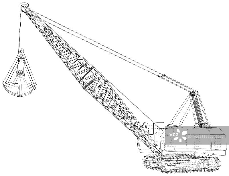 正在使用的步行式拉铲移动挖掘机图片素材