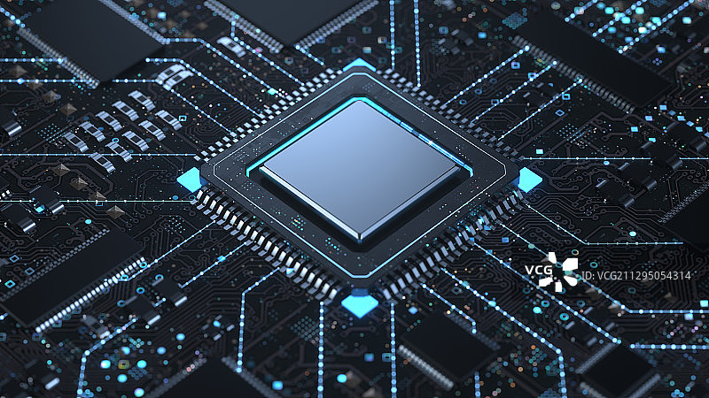 三维制作的芯片和5G立体字和发散的线条及粒子图片素材