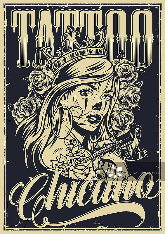 复古奇卡诺纹身海报单色设计图片素材