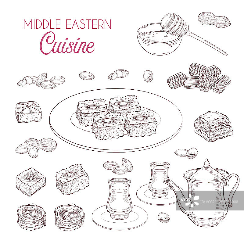 阿拉伯美食：中东甜点和茶图片素材