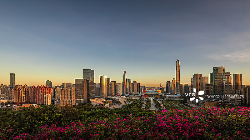 黄昏日落全景深圳市民中心城市天际线都市风光建筑经济商务金融区图片素材