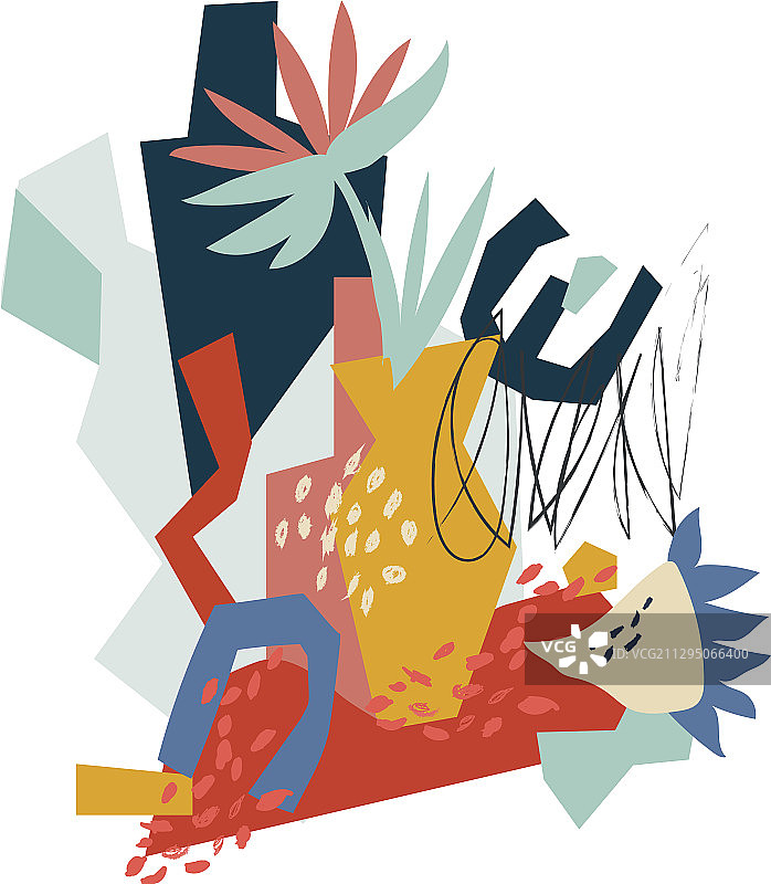 抽象花卉元素纸拼贴几何图形图片素材