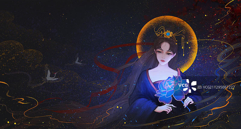 中秋节中国风嫦娥仙女插画海报图片素材