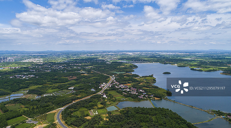航拍中国安徽宣城郎溪龙须湖风光图片素材