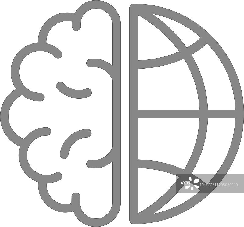 人脑与行星线条图标，世界大脑日图片素材