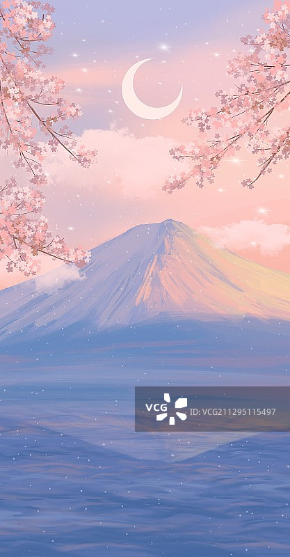 浪漫月色下的樱花图片素材