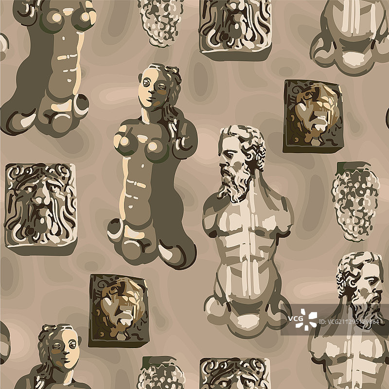 古代雕像健壮男人无缝图案图片素材