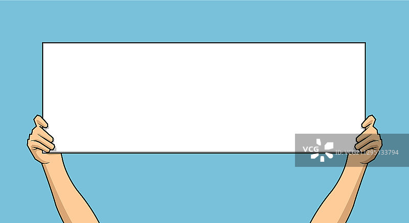 手持蓝色背景上的白色空白纸图片素材