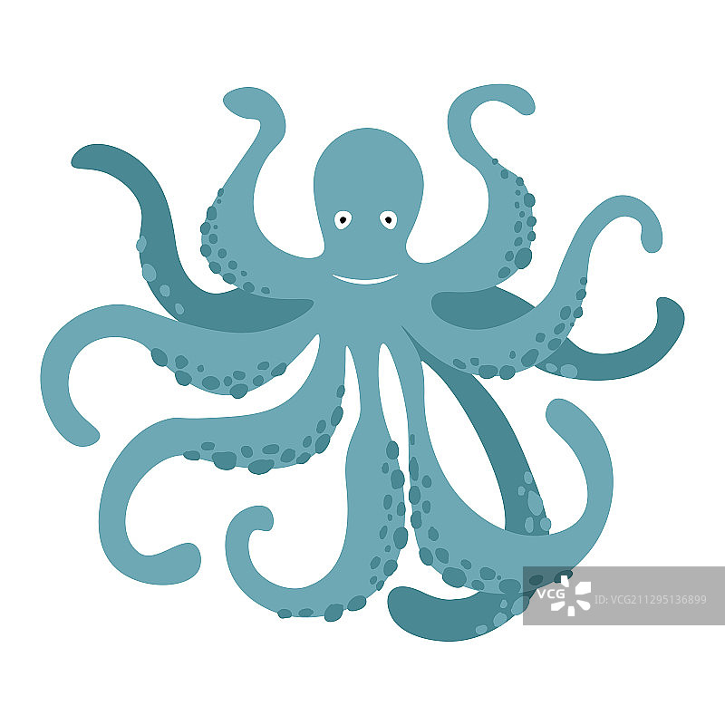 白色背景上可爱的蓝色卡通章鱼图片素材