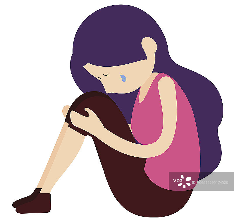 女人伤心的坐在地上流泪图片素材
