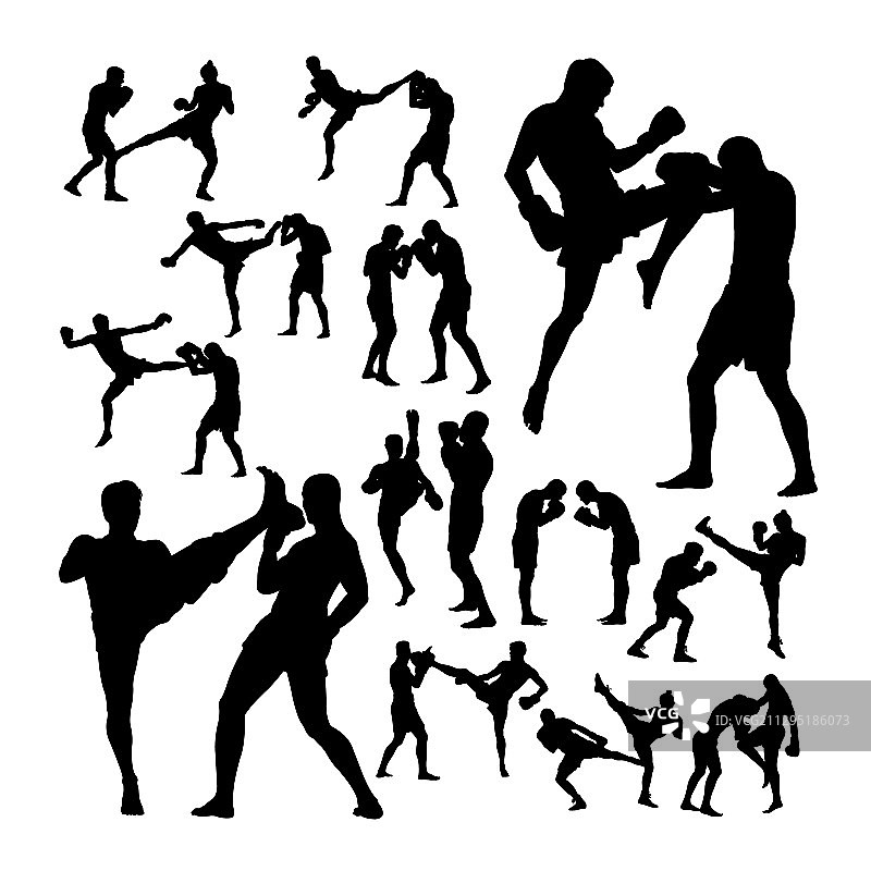 情侣泰拳剪影图片素材