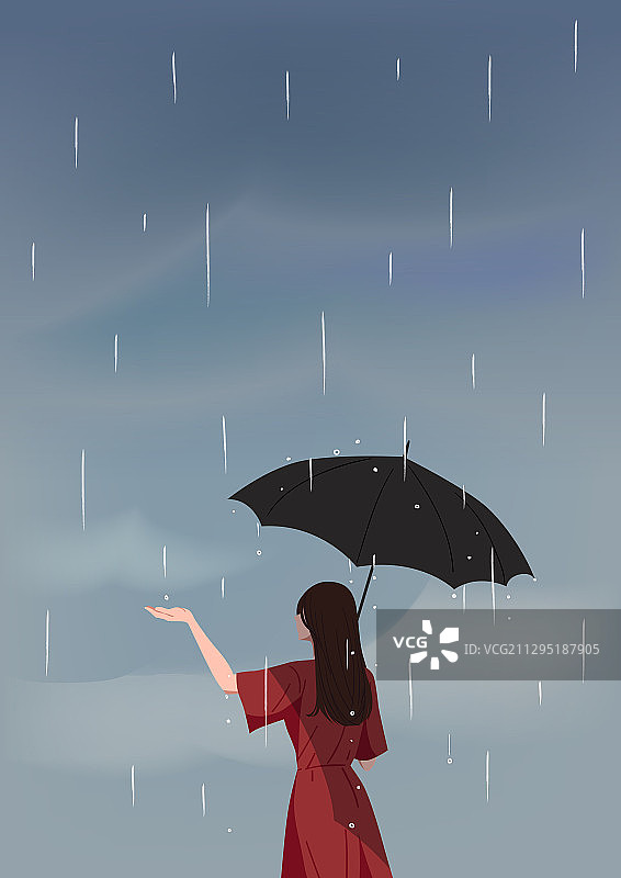 雨季，夏季，背影，阴天，雨伞图片素材